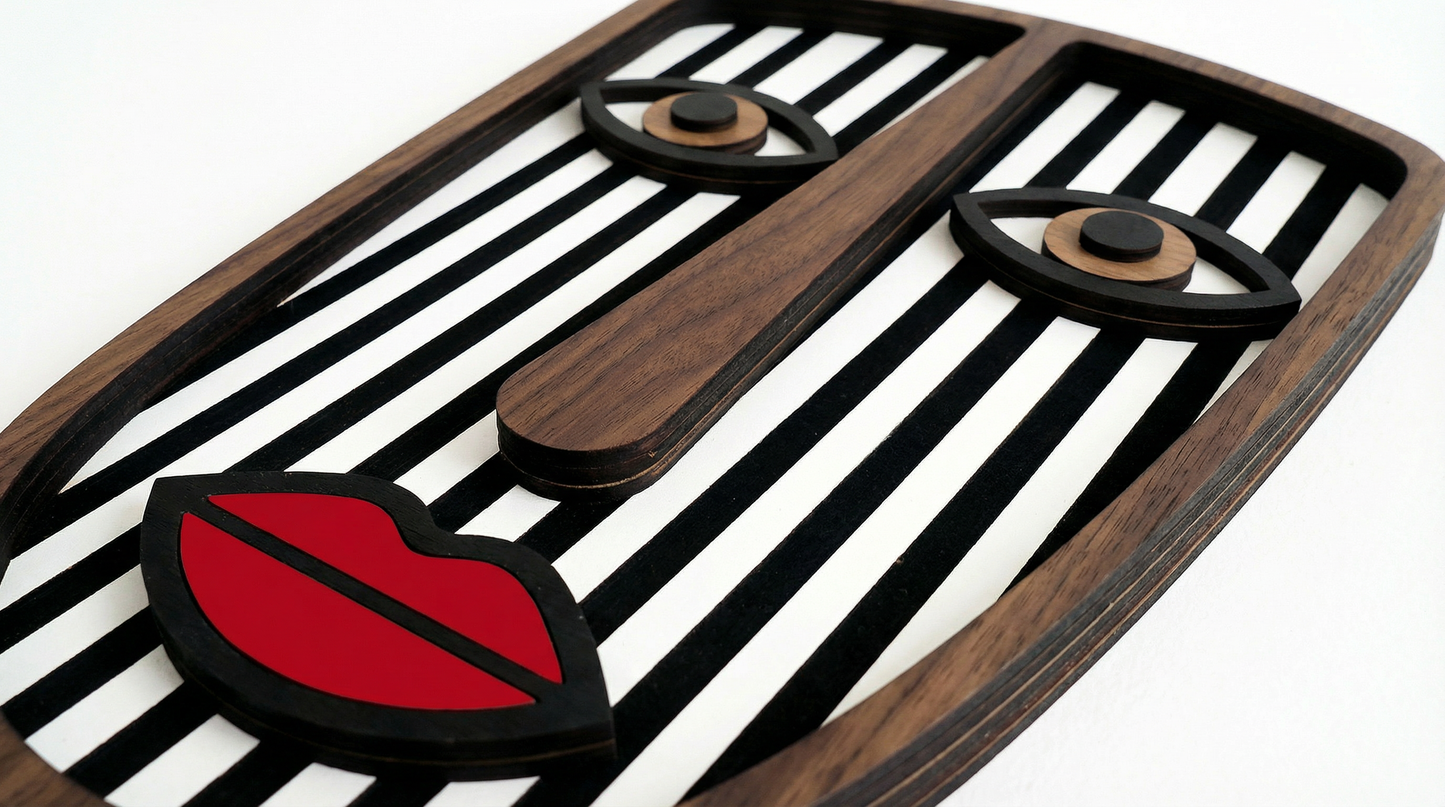 Abstract Stripe Face Mask #5 - Wooden wall decor