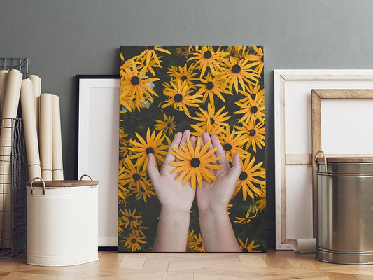 Hands Holding Sunflower Bloom | Canvas Wall Art | Catchy Gallery | CG-102
