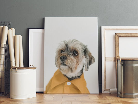 Charming Canine in Yellow Jacket | Canvas Wall Art | Catchy Gallery | CG-124