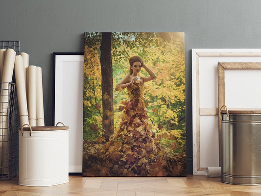 Ethereal Autumn Leaf Gown Portrait | Canvas Wall Art | Catchy Gallery | CG-128