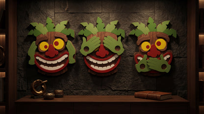 Trinity of Silence – 3D Wooden Wall Art Set (See • Hear • Speak)