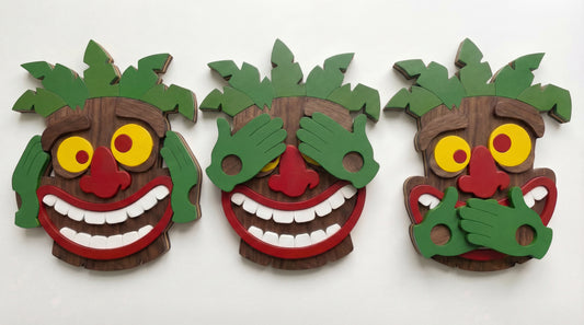 Trinity of Silence – 3D Wooden Wall Art Set (See • Hear • Speak)