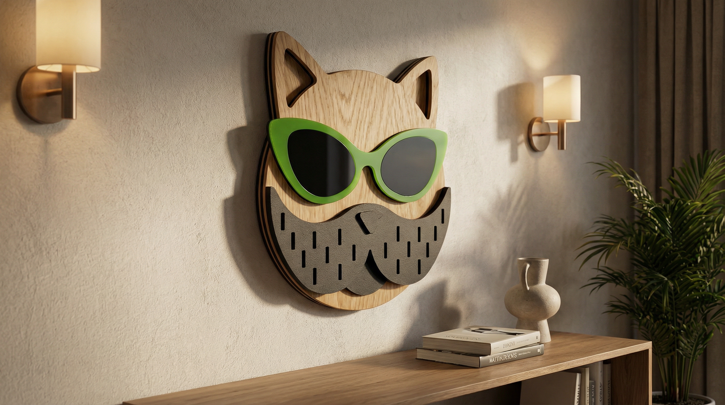 Lime Lens Cat Wall Mask -  Wooden wall decor