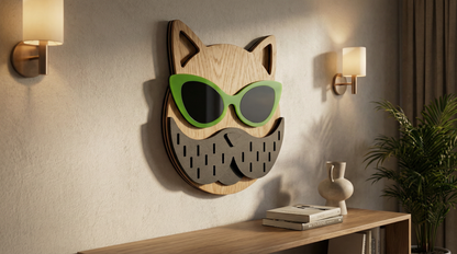 Lime Lens Cat Wall Mask -  Wooden wall decor