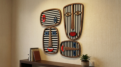 Abstract Stripe Face Mask #3  - Wooden wall decor