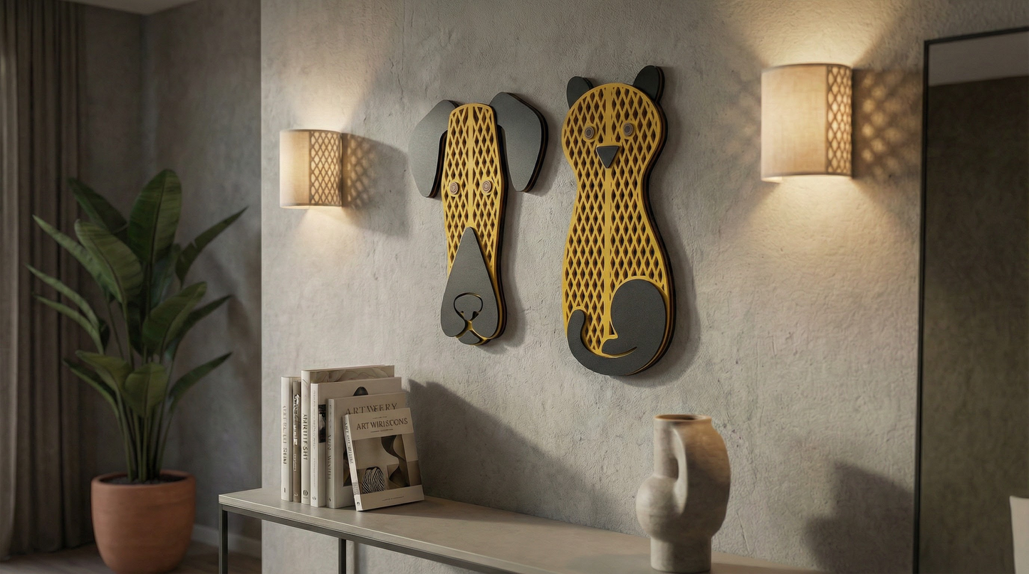 Golden Grid Dog Mask - Wooden wall decor