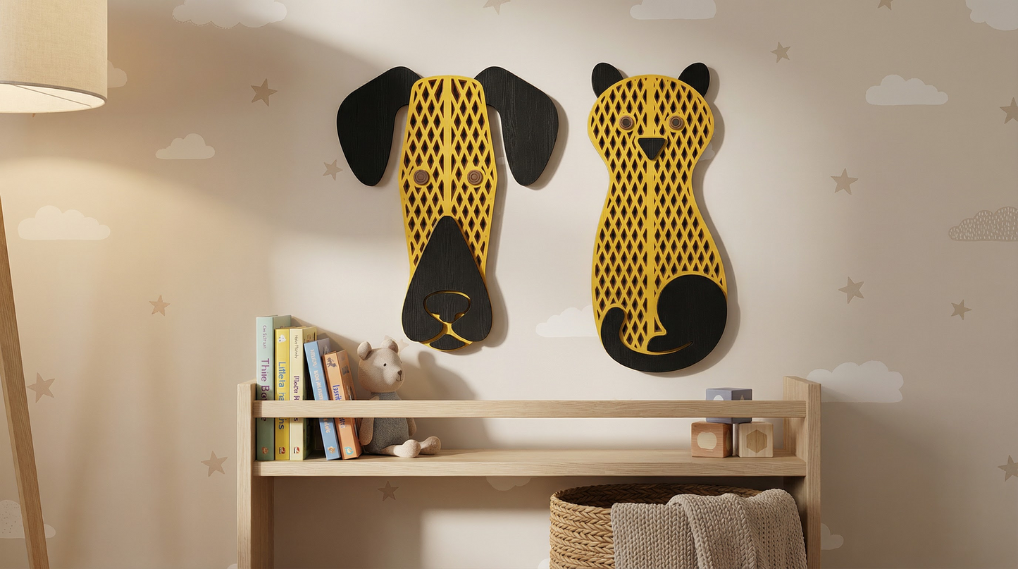 Golden Grid Cat  Mask  - Wooden wall decor
