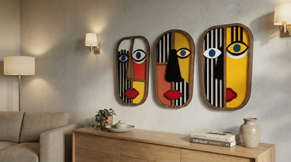 Geometric split-face wall art #3- Wooden wall decor