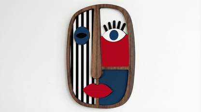 Abstract Stripe Face Mask #4  - Wooden wall decor
