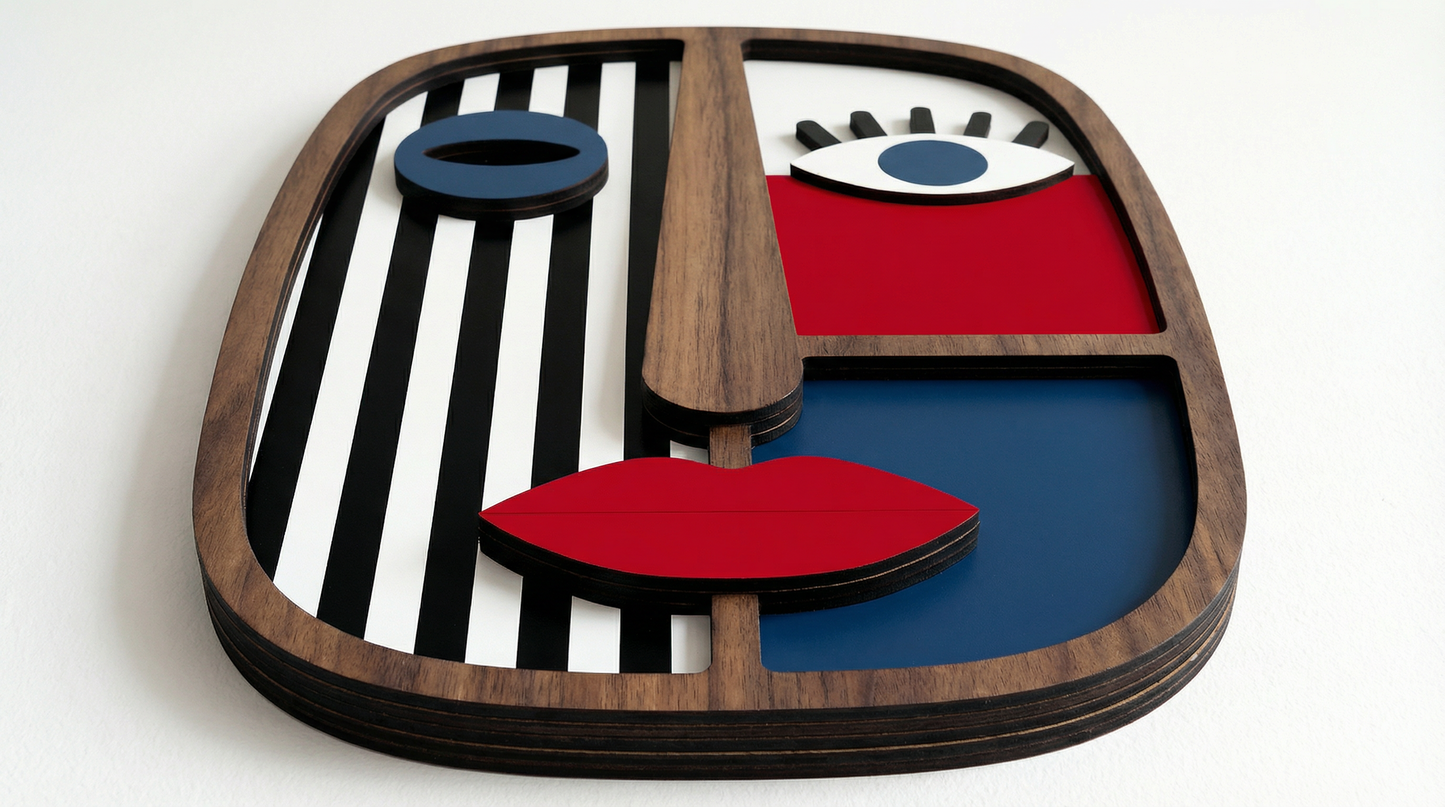 Abstract Stripe Face Mask #4  - Wooden wall decor
