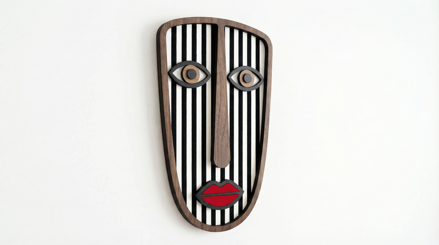 Abstract Stripe Face Mask #5  - Wooden wall decor