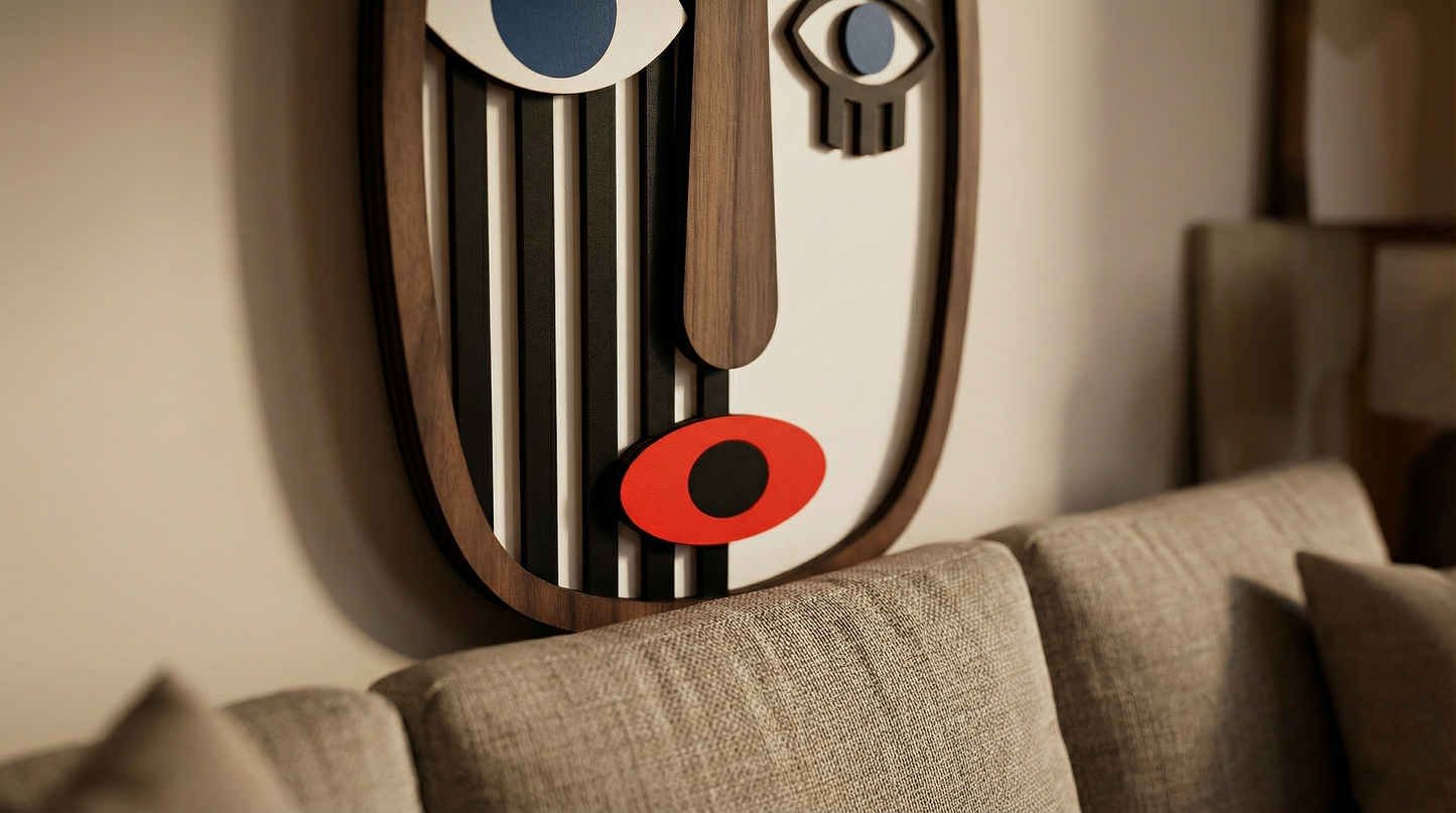 Abstract Stripe Face Mask #2  - Wooden wall decor