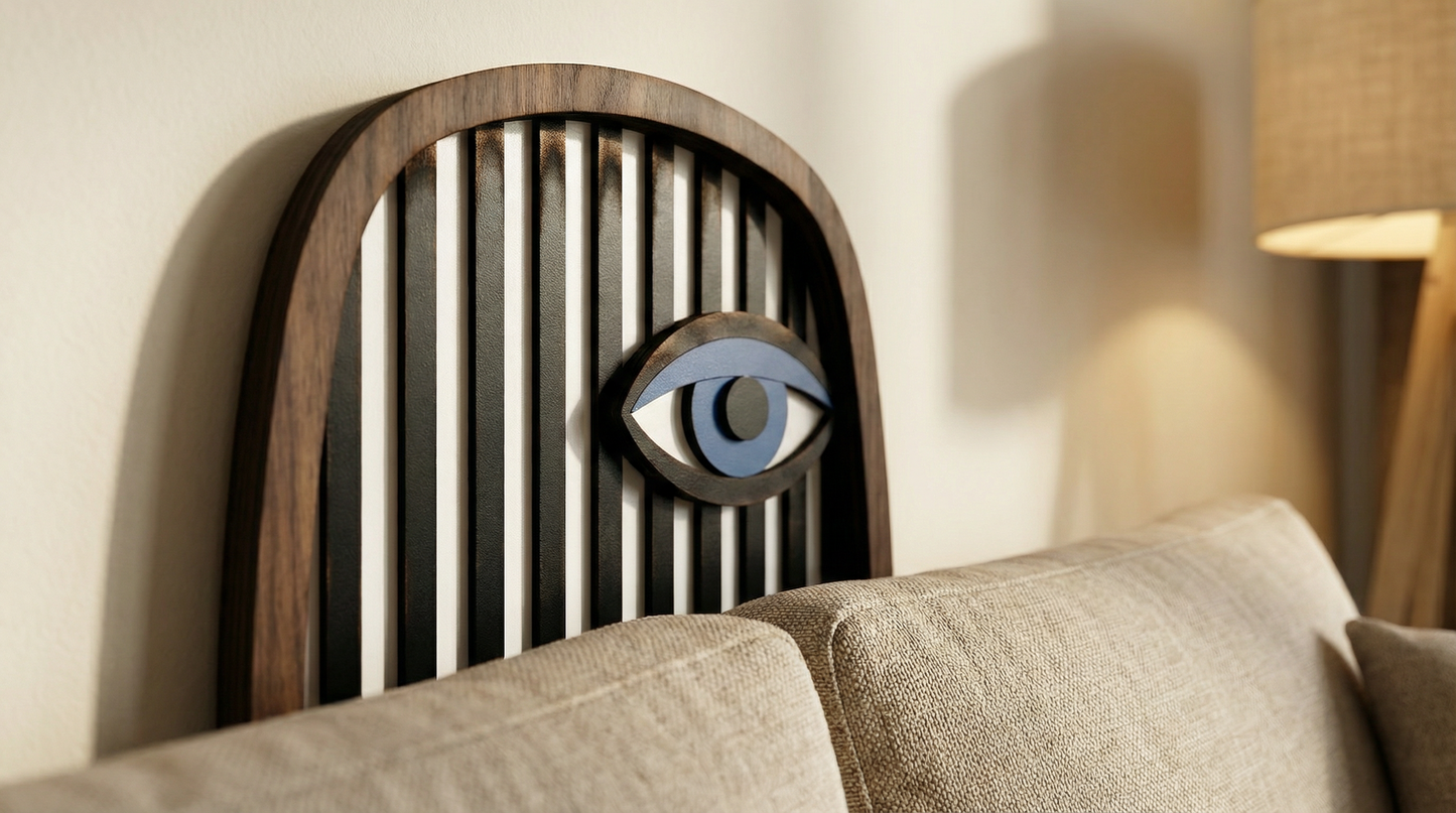 Abstract Stripe Face Mask #3  - Wooden wall decor