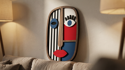 Abstract Stripe Face Mask #4  - Wooden wall decor