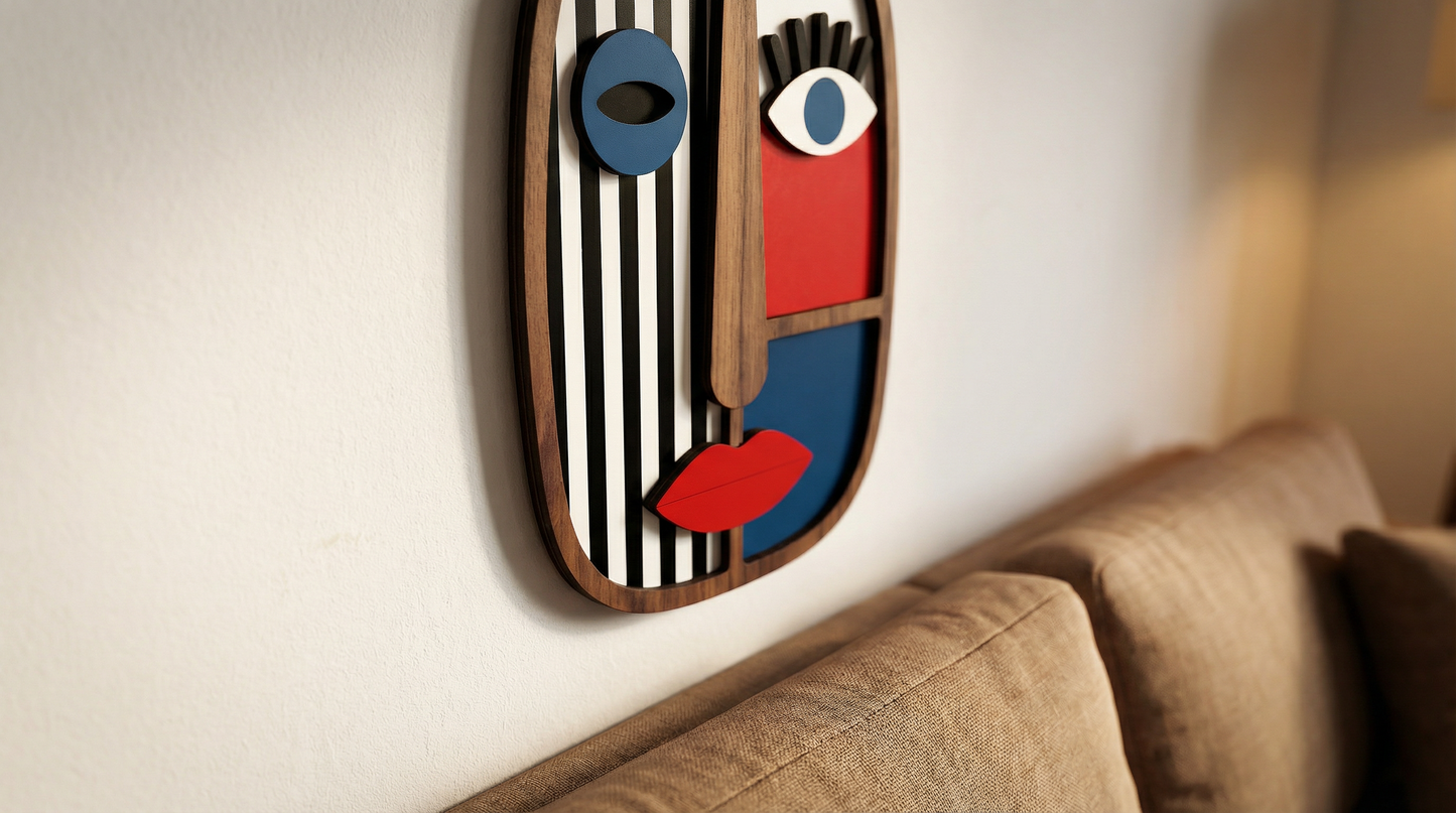 Abstract Stripe Face Mask #4  - Wooden wall decor