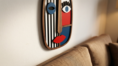 Abstract Stripe Face Mask #4  - Wooden wall decor