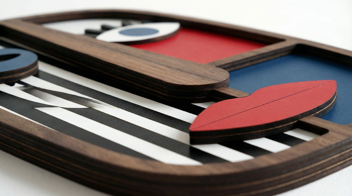 Abstract Stripe Face Mask #4  - Wooden wall decor