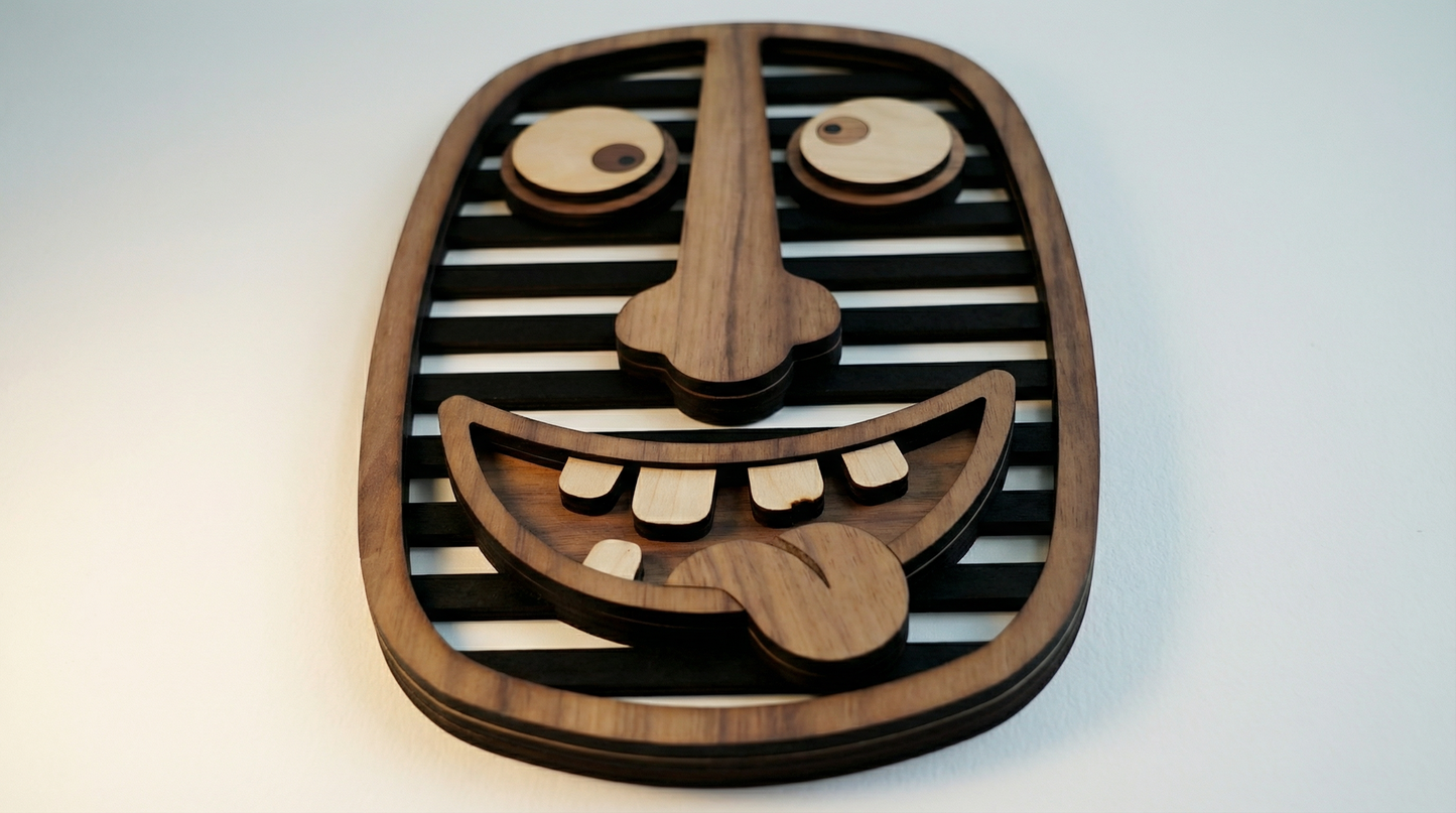 Cheeky Striped Face Mask - Wooden wall decor