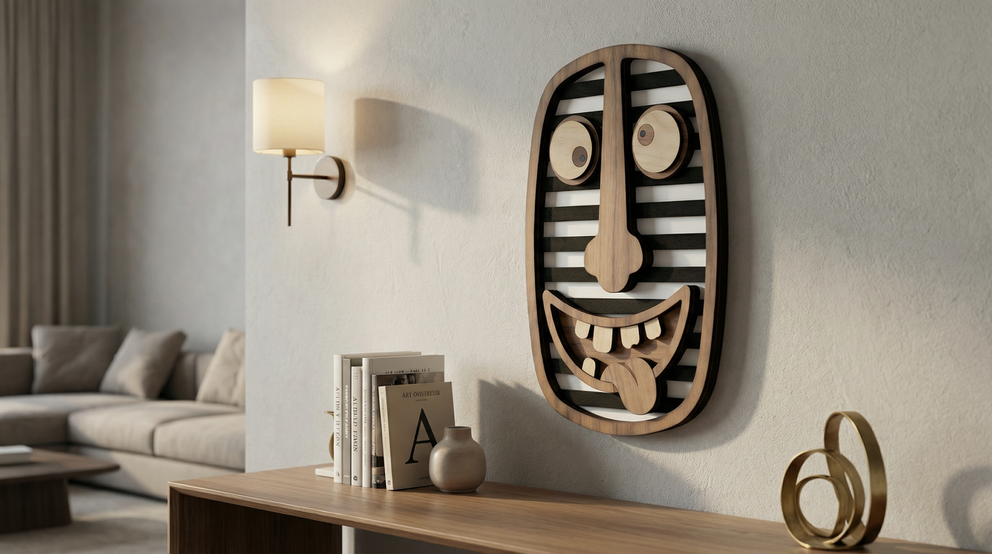 Cheeky Striped Face Mask - Wooden wall decor