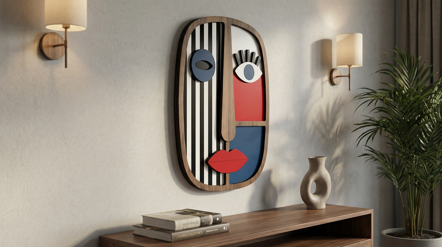 Abstract Stripe Face Mask #4  - Wooden wall decor