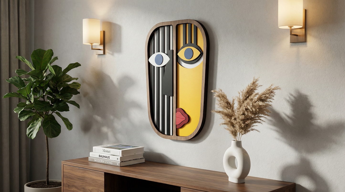 Geometric split-face wall art #2- Wooden wall decor