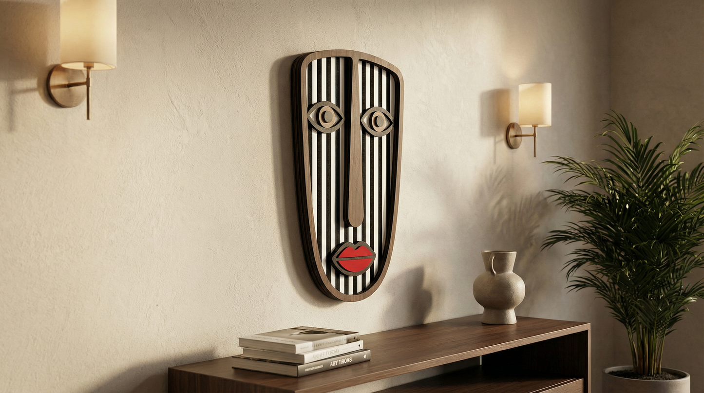 Abstract Stripe Face Mask #5  - Wooden wall decor