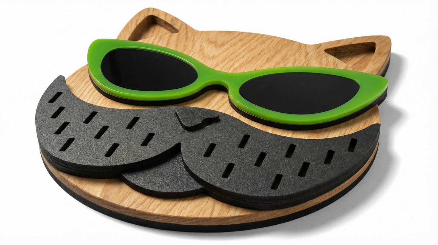 Lime Lens Cat Wall Mask -  Wooden wall decor