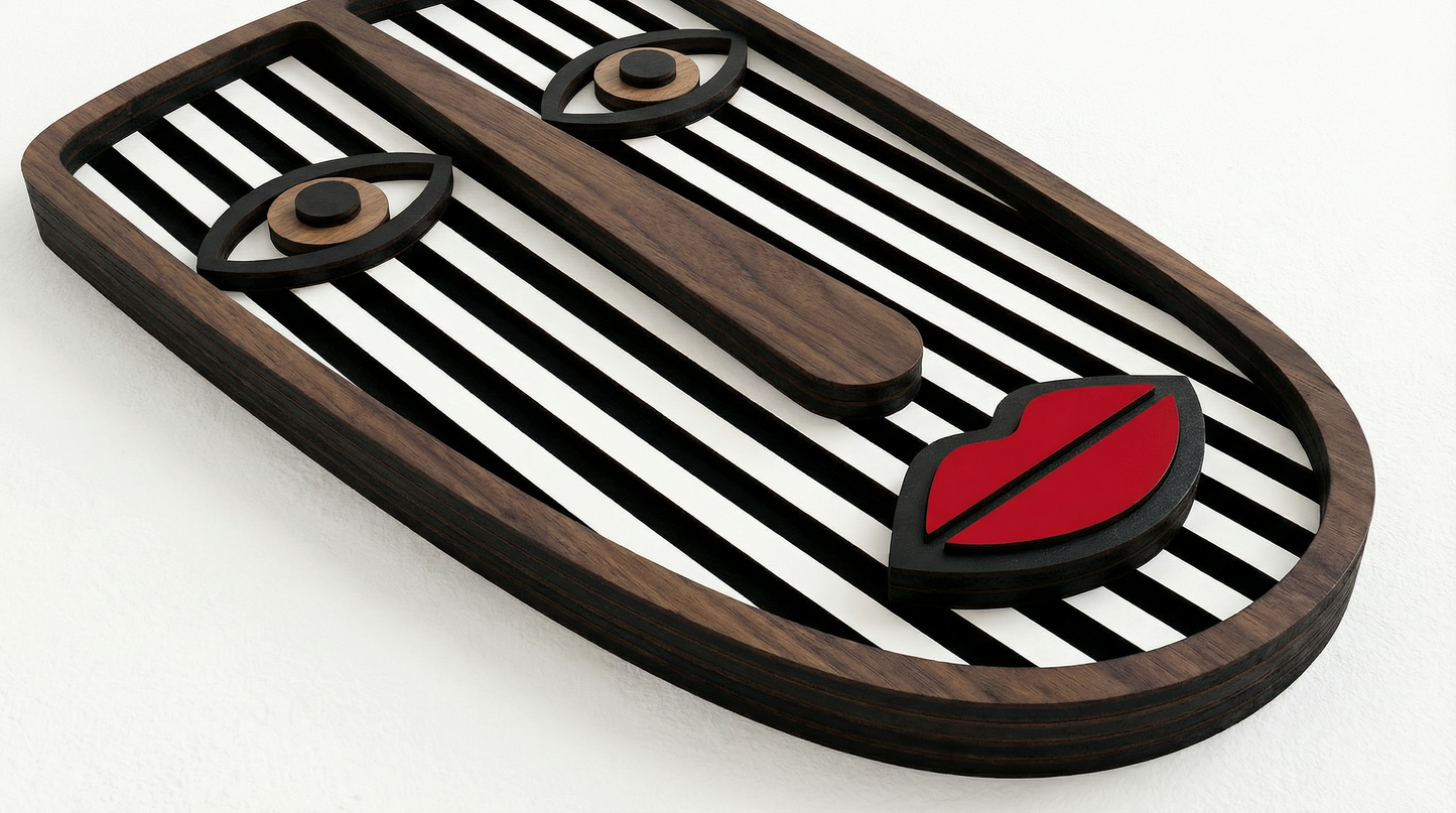 Abstract Stripe Face Mask #5  - Wooden wall decor