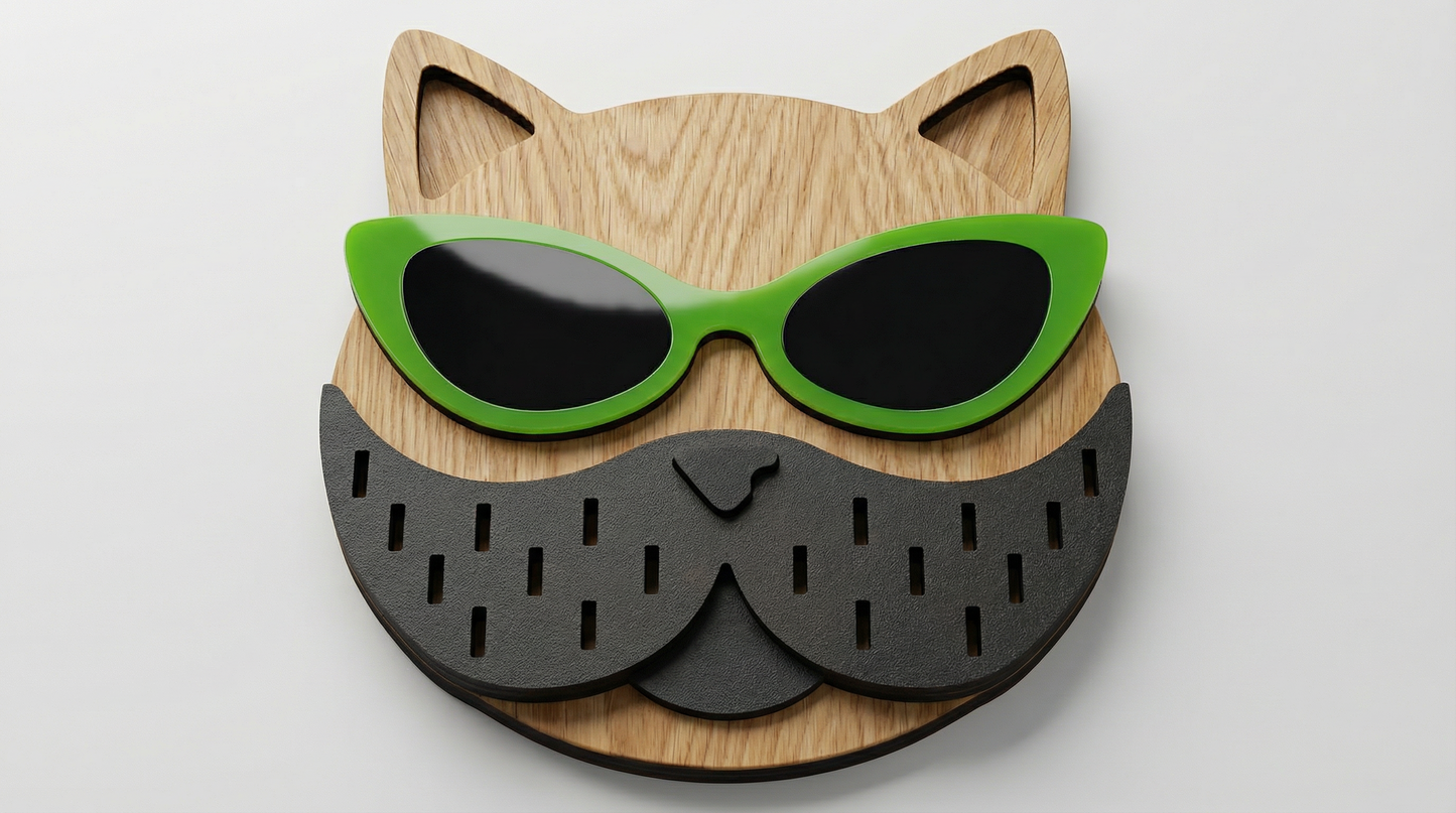 Lime Lens Cat Wall Mask -  Wooden wall decor