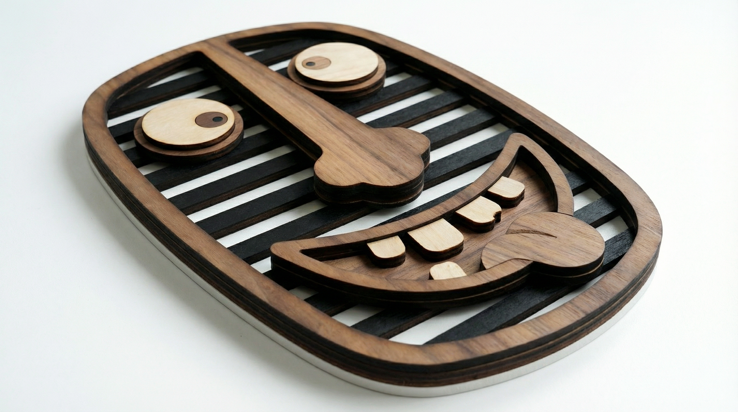 Cheeky Striped Face Mask - Wooden wall decor