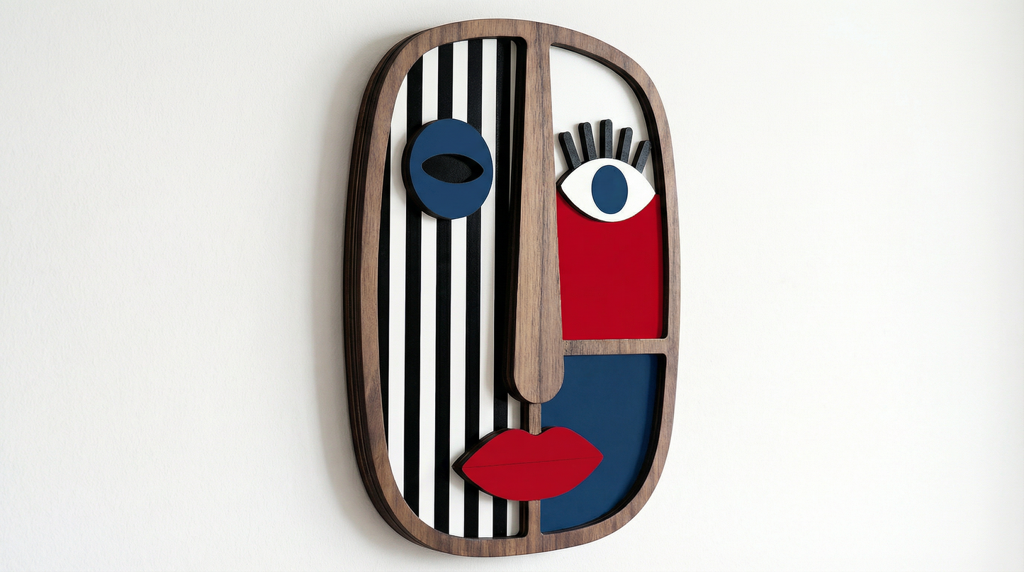 Abstract Stripe Face Mask #4  - Wooden wall decor