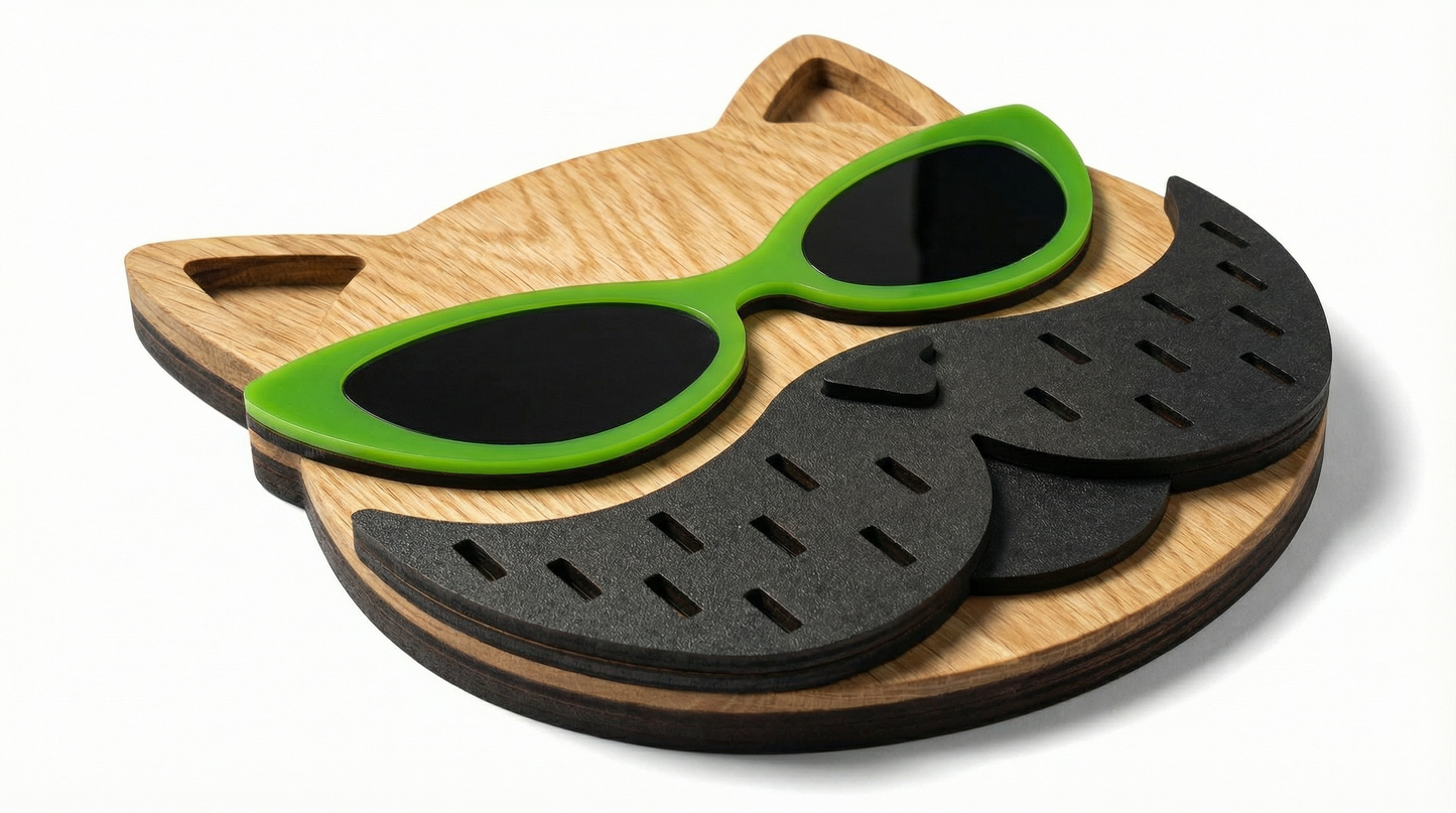 Lime Lens Cat Wall Mask -  Wooden wall decor