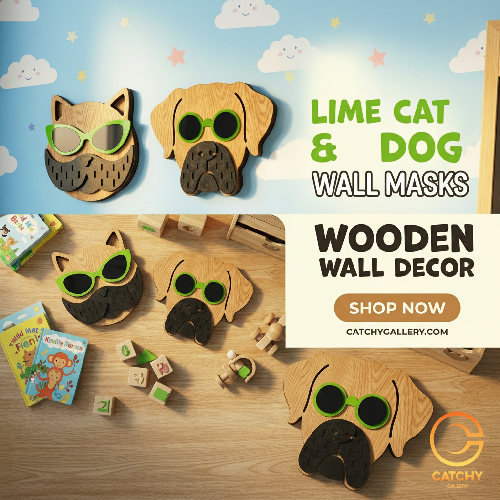 Lime Cat - Dog Wall Mask - Wooden wall decor - Bundle #5