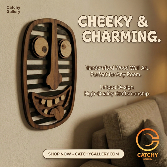 Cheeky Striped Face Mask - Wooden wall decor