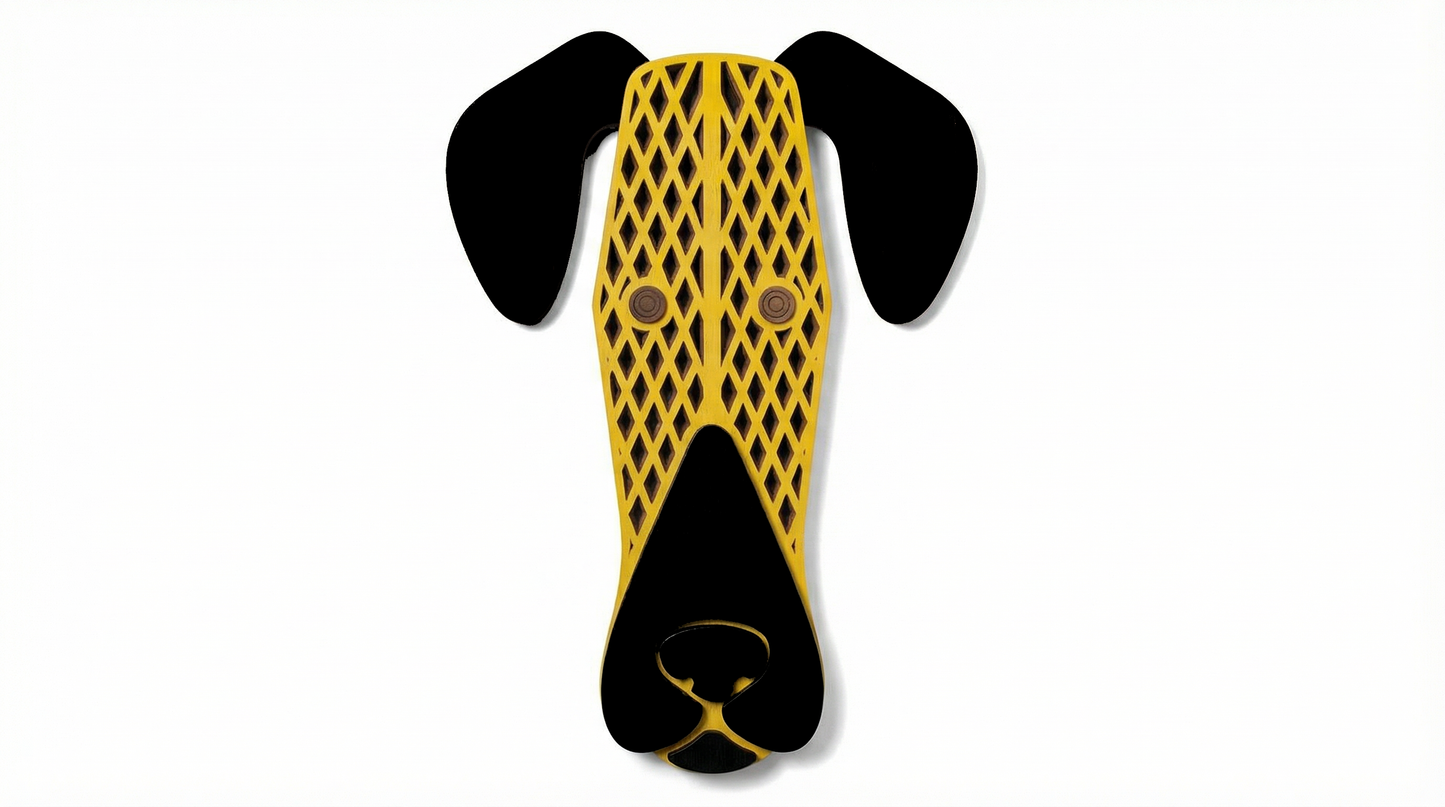 Golden Grid Dog Mask - Wooden wall decor