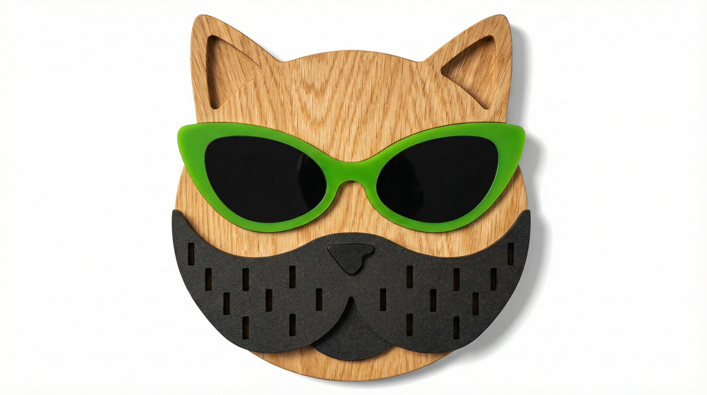 Lime Lens Cat Wall Mask -  Wooden wall decor
