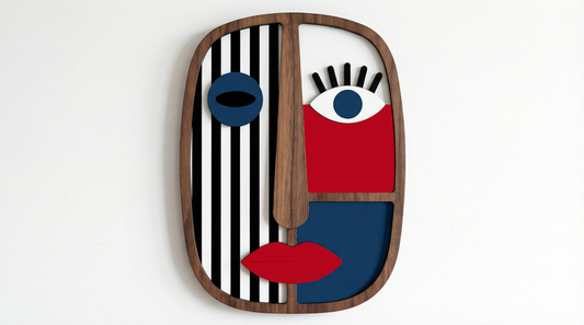 Abstract Stripe Face Mask #4  - Wooden wall decor