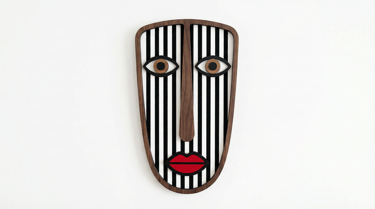 Abstract Stripe Face Mask #5  - Wooden wall decor