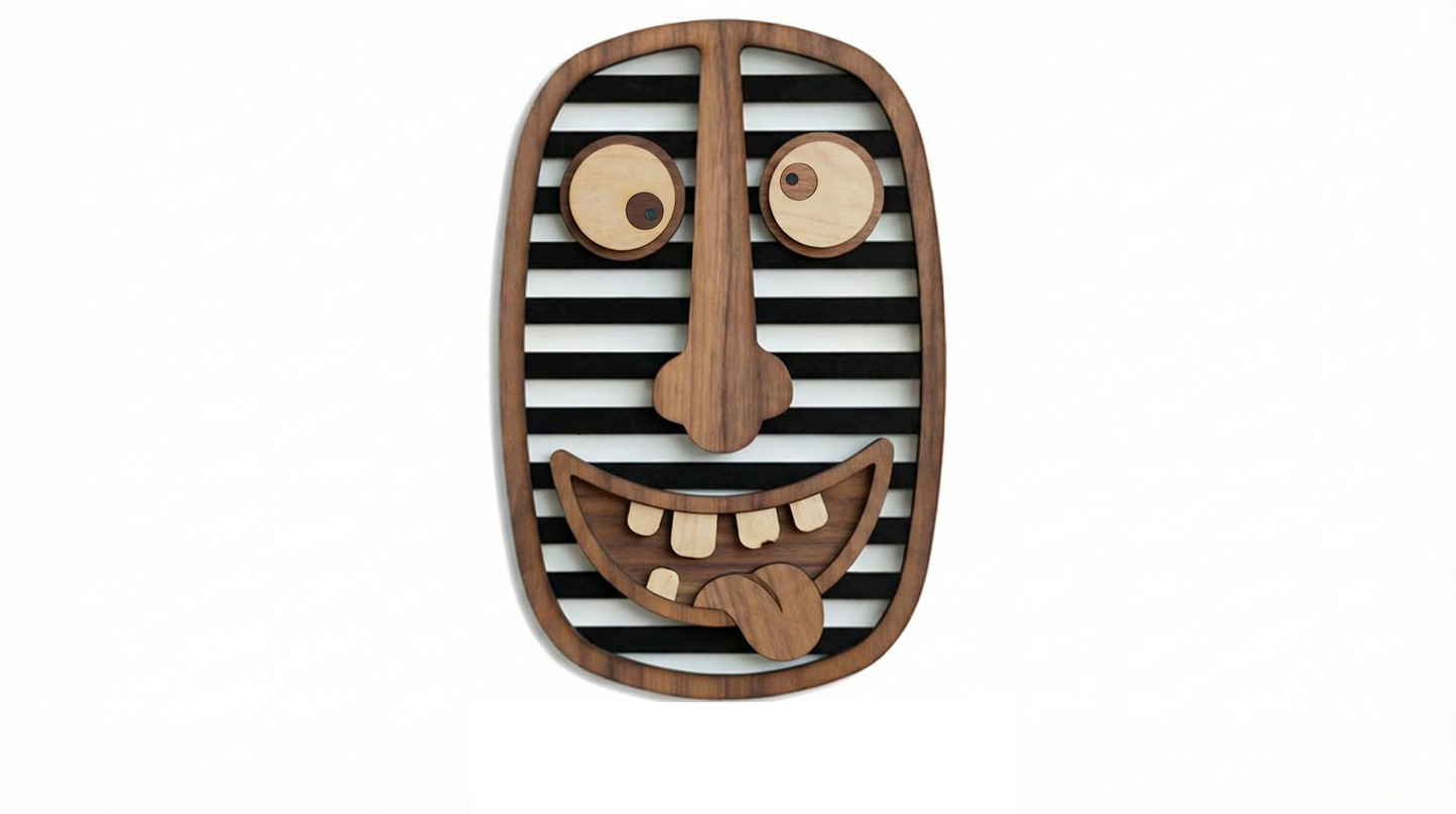 Cheeky Striped Face Mask - Wooden wall decor